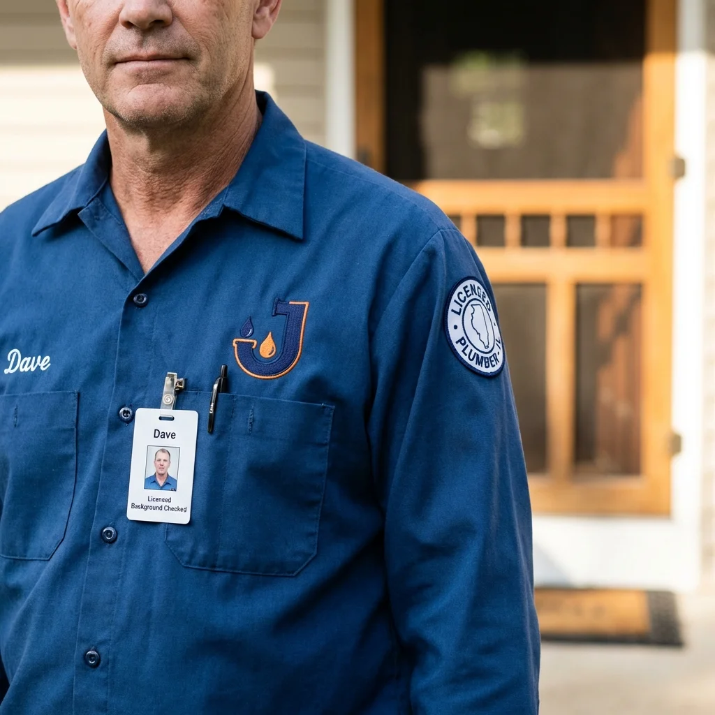 Licensed plumber showing ID badge in Saint Francis, MN