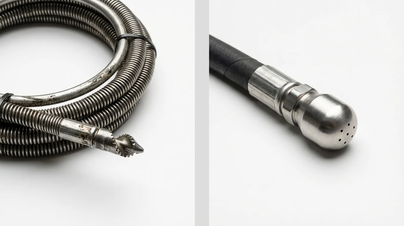 Drain snake cable and hydro jetting nozzle used for drain cleaning in Saint Francis, MN