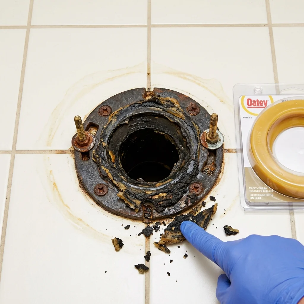 Failed wax ring showing water seepage at the base of a toilet in a Saint Francis, MN home