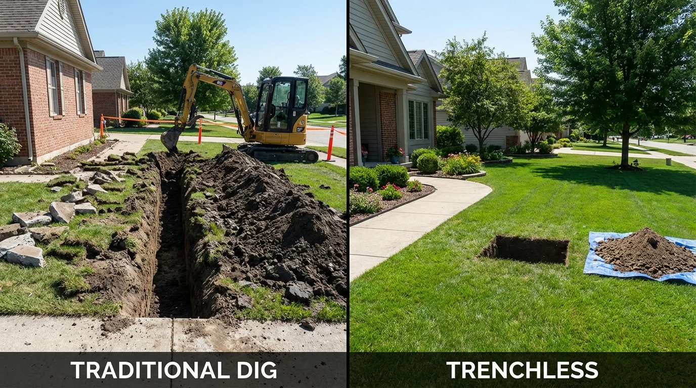 Trenchless sewer repair with minimal yard damage versus traditional excavation in Saint Francis, MN
